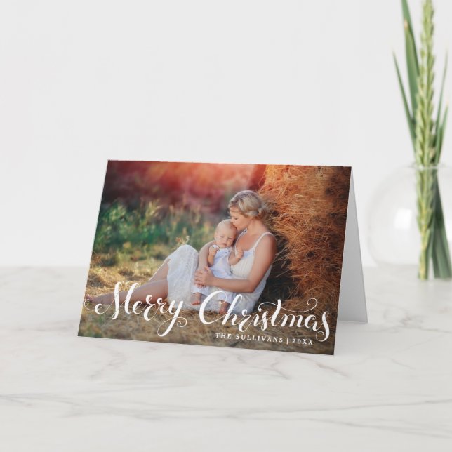 Tarjeta fotográfica de navidad White Merry (Anverso)