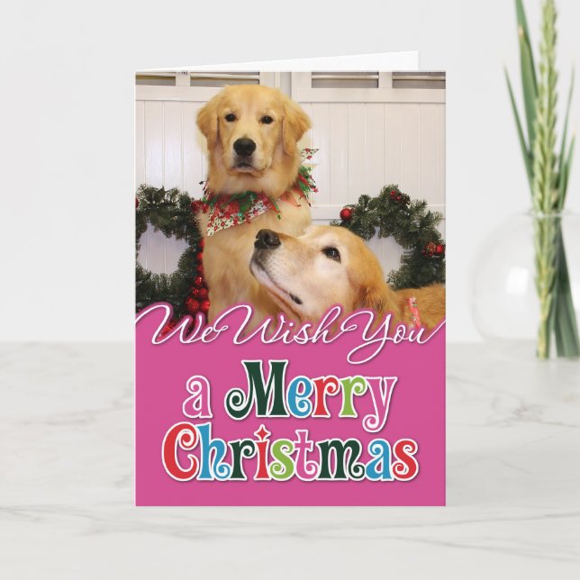 Tarjeta fotográfica de Navidades de Golden Retrive (Anverso)