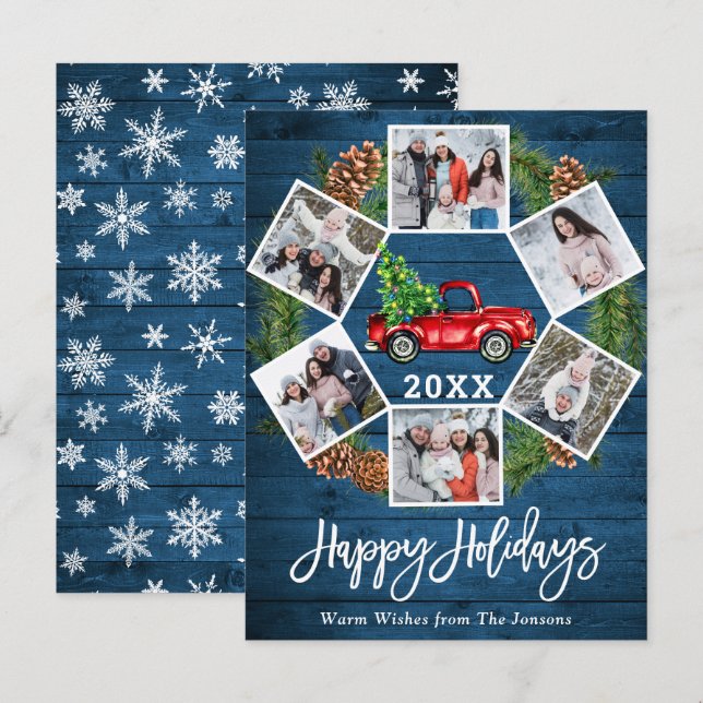 Tarjeta fotográfica de navidades Retro Red Farm Tr (Anverso / Reverso)