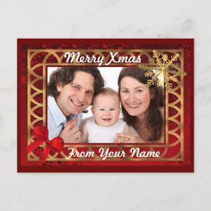 Tarjeta fotográfica de Navidades rojos y dorados