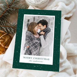 Tarjeta fotográfica de nieve verde y blanca con rá