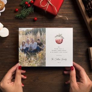 Tarjeta fotográfica de Ornamento de Navidad Rojo