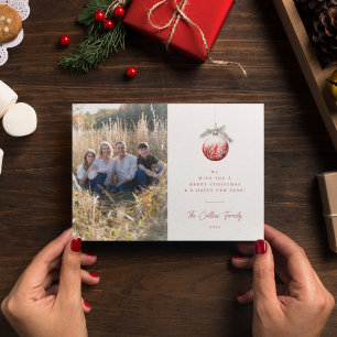 Tarjeta fotográfica de Ornamento de Navidad Rojo