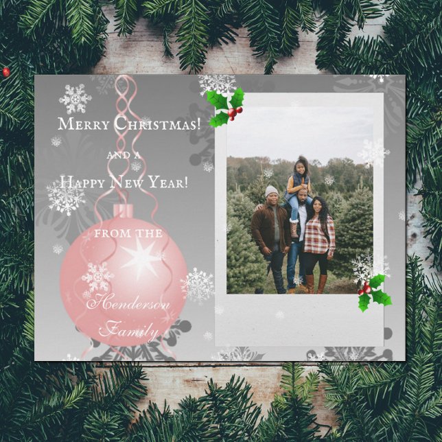 Tarjeta fotográfica de Ornamento de Navidad Rosa F (Pink Fancy Christmas Ornament Holiday Photo Card)