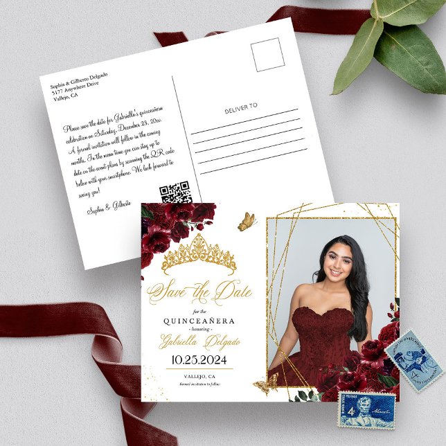 Tarjeta fotográfica de oro de Borgoña Quinceañera  (Subido por el creador)