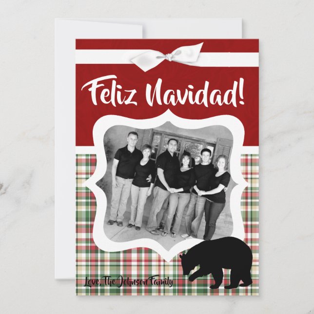 Tarjeta fotográfica de oso para Navidades rojos XM (Anverso)