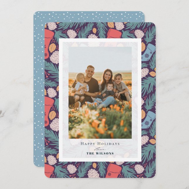 Tarjeta fotográfica de patrón flotante de navidade (Anverso / Reverso)