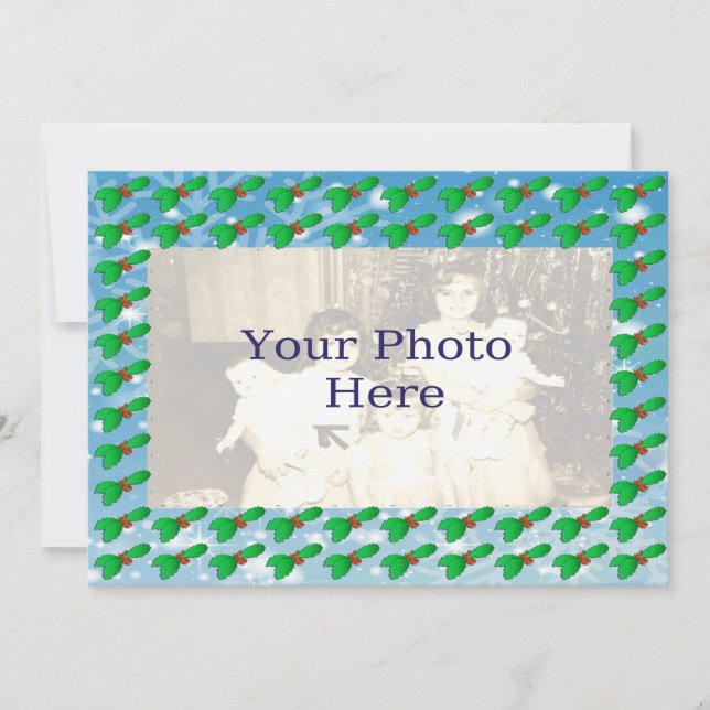 Tarjeta fotográfica de patrón Holly para navidades (Anverso)