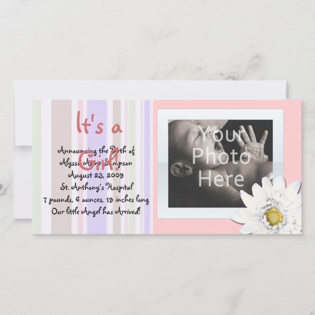 Tarjeta fotográfica de Personalizado rosado Daisy  (Anverso)