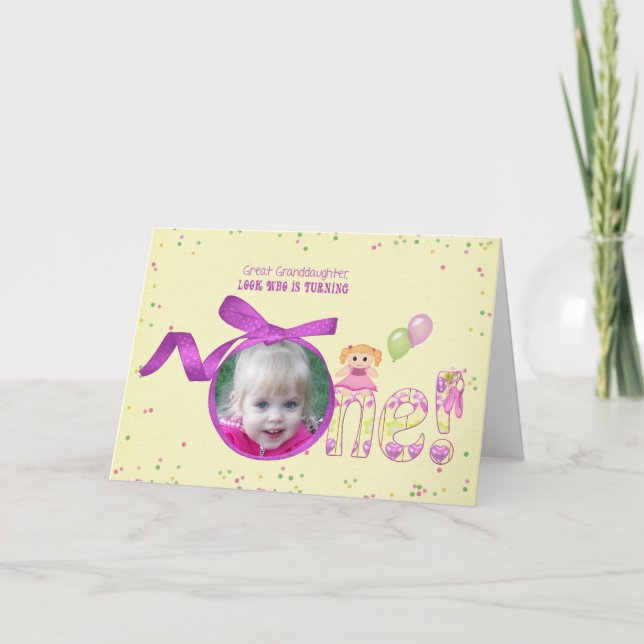 Tarjeta fotográfica de primer cumpleaños de Great  (Anverso)