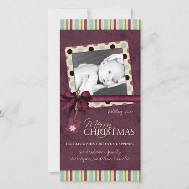 Tarjeta fotográfica de puntos de polka navideños m (Anverso)