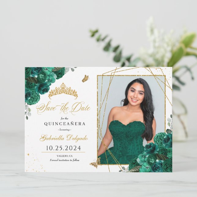 Tarjeta fotográfica de Rosas verdes Quinceañera Gu (Anverso de pie)