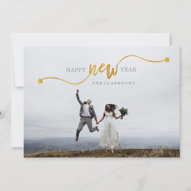 Tarjeta fotográfica de Star Gold de Año Nuevo (Anverso)