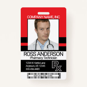 Tarjeta fotográfica de técnico de farmacia - rojo
