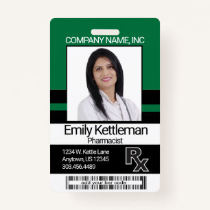 Tarjeta fotográfica de técnico de farmacia - verde