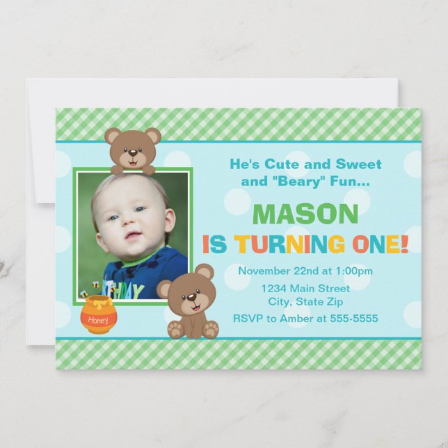 Tarjeta fotográfica de Teddy Bear Birthday Invitac (Anverso)