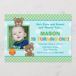 Tarjeta fotográfica de Teddy Bear Birthday Invitac
