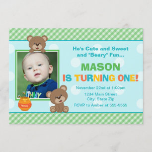 Tarjeta fotográfica de Teddy Bear Birthday Invitac