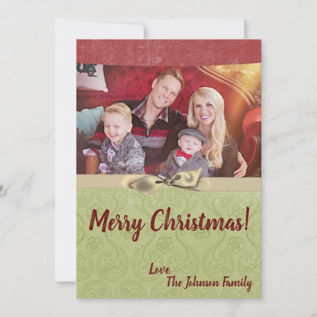 Tarjeta fotográfica de tela rayada verde XMAS para (Anverso)