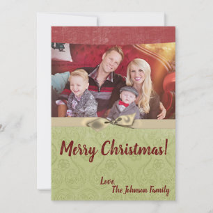 Tarjeta fotográfica de tela rayada verde XMAS para