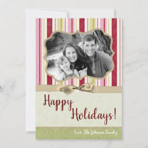 Tarjeta fotográfica de tela rayada verde XMAS para