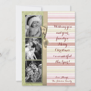 Tarjeta fotográfica de tela rayada verde XMAS para