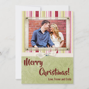 Tarjeta fotográfica de tela rayada verde XMAS para