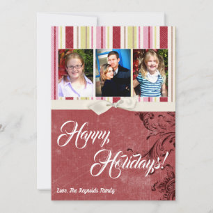 Tarjeta fotográfica de tela rayada verde XMAS para