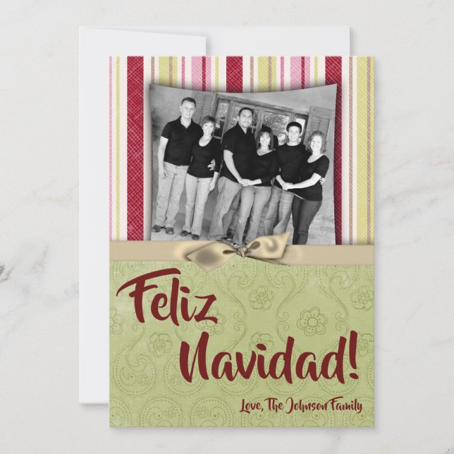 Tarjeta fotográfica de tela rayada verde XMAS para (Anverso)