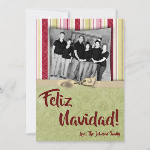 Tarjeta fotográfica de tela rayada verde XMAS para