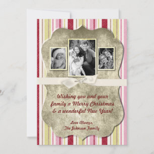 Tarjeta fotográfica de tela rayada verde XMAS para