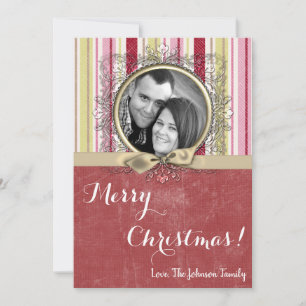 Tarjeta fotográfica de tela rayada verde XMAS para