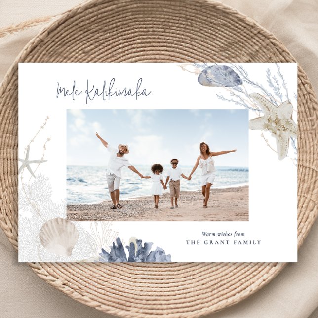 Tarjeta fotográfica de vacaciones costeras de Mele (Mele Kalikimaka Coastal Holiday Photo Card)