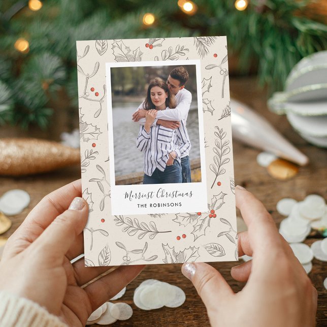 Tarjeta fotográfica de vacaciones de Navidades de  (Vintage Style Christmas Photo Holiday Card)