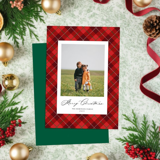 Tarjeta fotográfica de vacaciones de Navidades de  (Classic Red Plaid Holiday Card
)