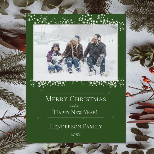 Tarjeta fotográfica de vacaciones de Navidades ver (Green Christmas Stars Holiday Photo Card)