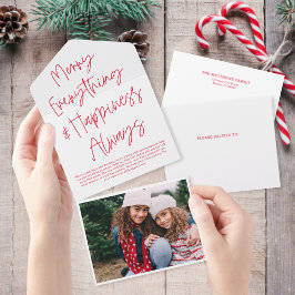 Tarjeta fotográfica de vacaciones en blanco y rojo