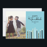 Tarjeta fotográfica de vacaciones feliz Hanukkah C<br><div class="desc">Personalice el texto personalizado anterior. Puede encontrar elementos de coordinación adicionales en nuestra colección "Modern Happy Hanukkah Candles".</div>