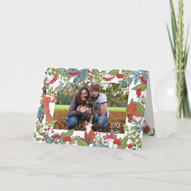 Tarjeta fotográfica de vacaciones Fox Cute Navidad (Anverso)