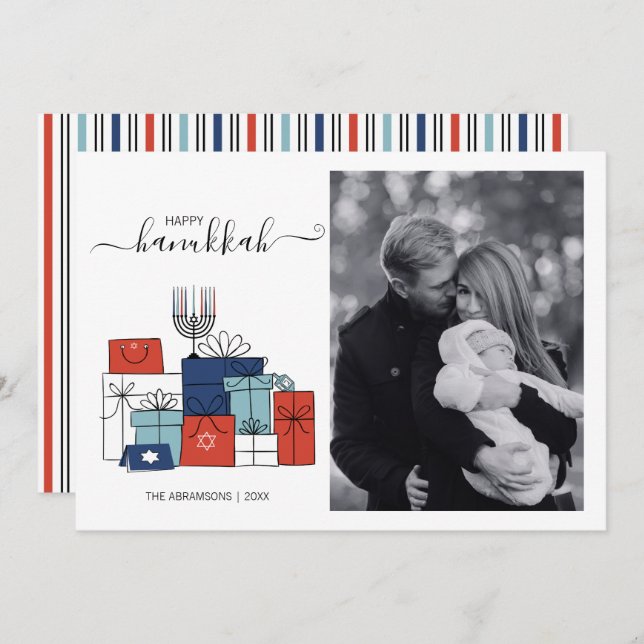 Tarjeta fotográfica de vacaciones Hanukkah Gifts & (Anverso / Reverso)