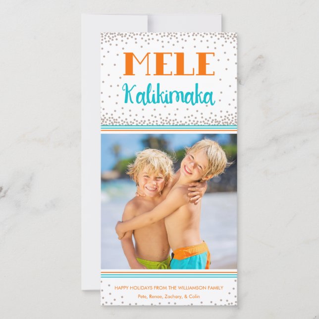 Tarjeta fotográfica de vacaciones Mele Kalikimaka (Anverso)