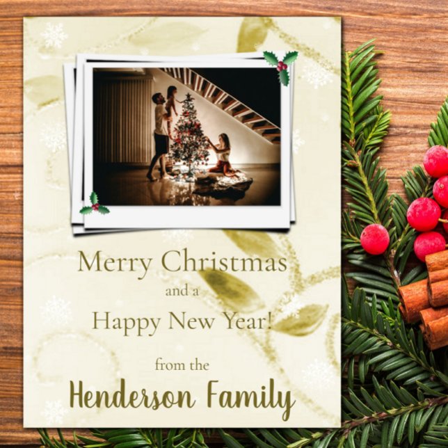 Tarjeta fotográfica de vacaciones planas con hojas (Gold Leaves Flat Holiday Photo Card)