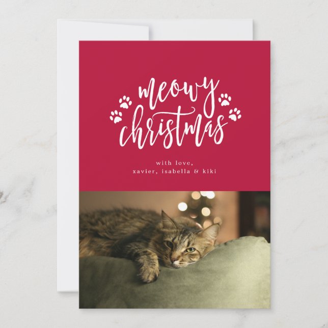 Tarjeta fotográfica de vacaciones rojas de Meowy N (Anverso)