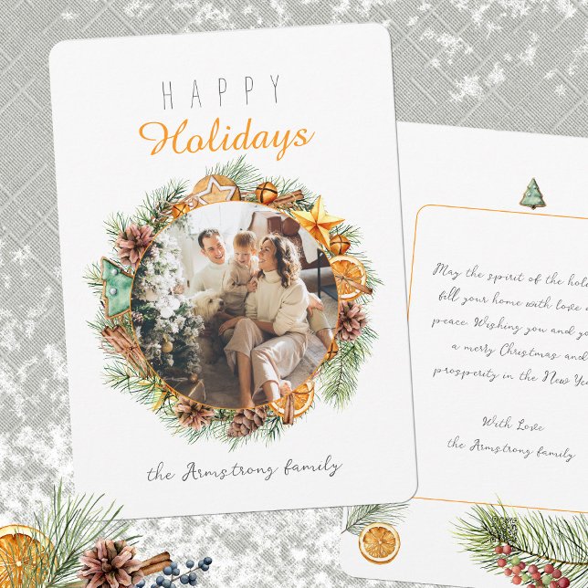 Tarjeta fotográfica de Wreath para Naranja minimal (Minimalist Orange Wreath Photo Card ©Susanne Sachers - Sunny Mind Design 🌞)