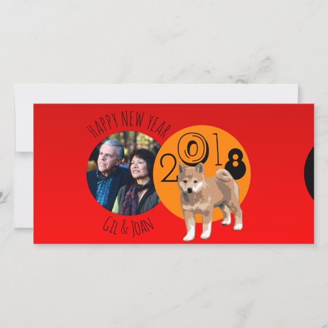 Tarjeta fotográfica del Año Nuevo del Perro Feliz  (Anverso)