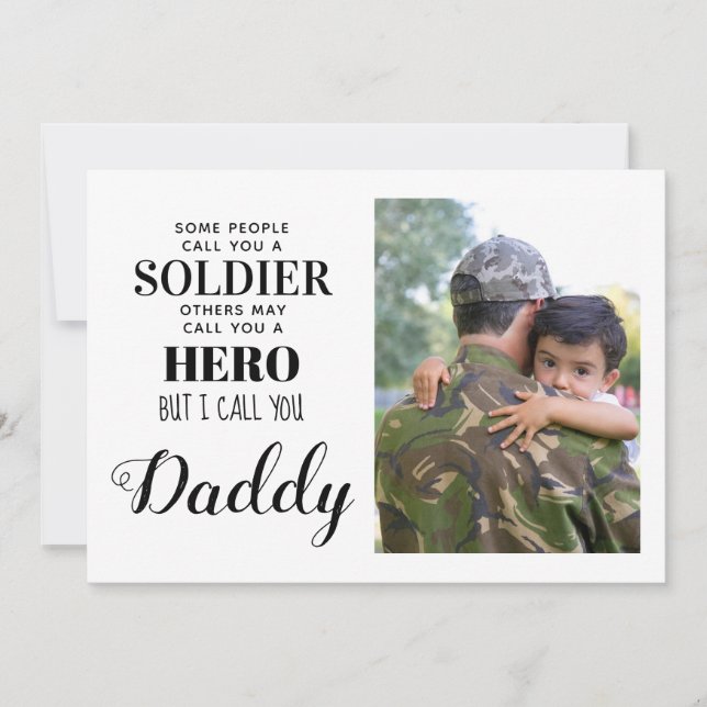 Tarjeta fotográfica del día de papá militar héroe  (Anverso)