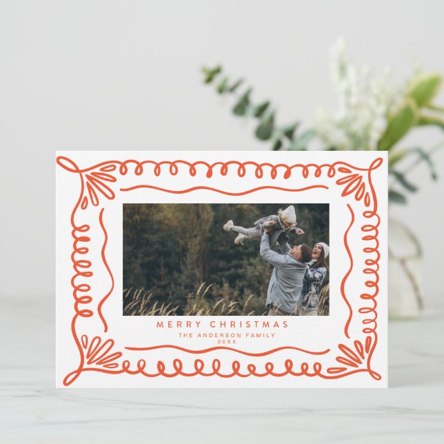 Tarjeta fotográfica Doodle Frame Holiday (Anverso de pie)