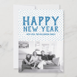 Tarjeta fotográfica Doted Happy New Year | Azul