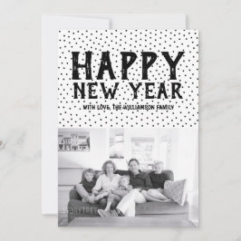 Tarjeta fotográfica Doted Happy New Year | Negro