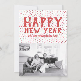 Tarjeta fotográfica Doted Happy New Year | Rojo